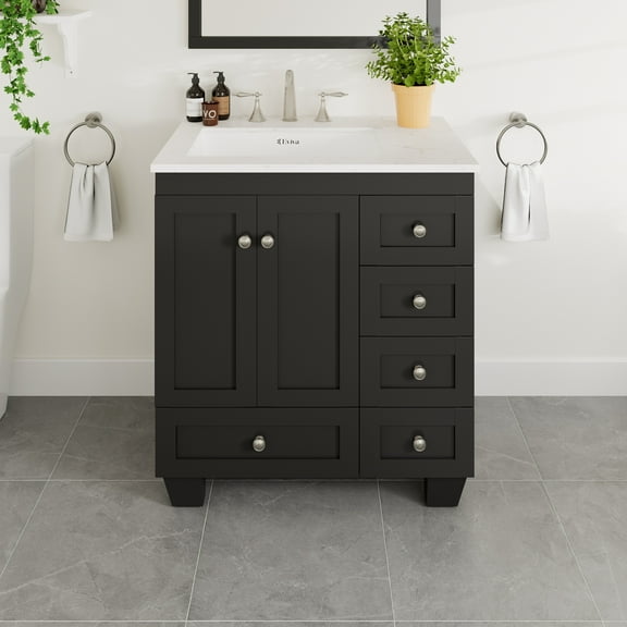 Eviva Acclaim C. 30" Transitional Espresso Bathroom Vanity with white carrara quartz countertop