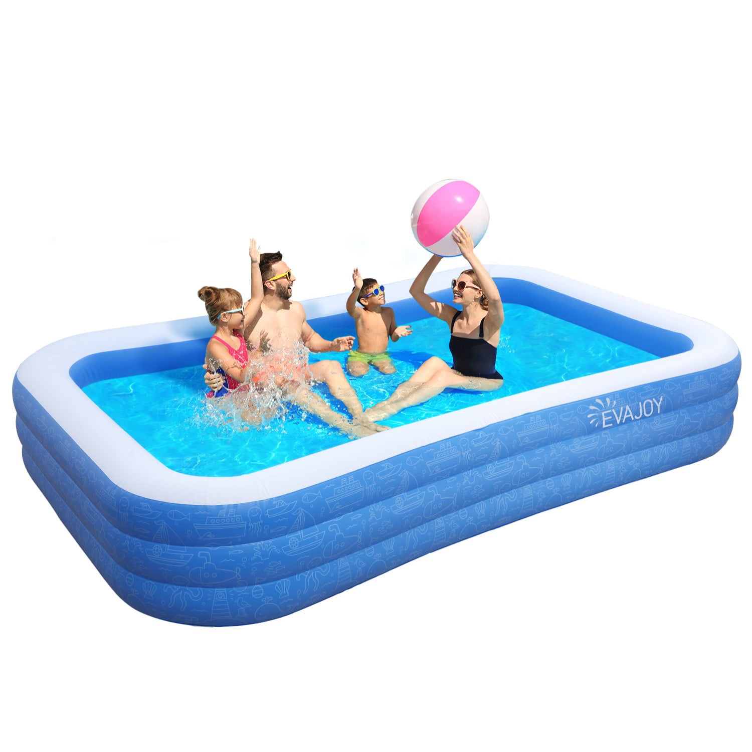 Evajoy Inflatable Swimming Pools, 118'' x 72'' x 20'' Blow Up Swimming Pools,  Kiddie Pool Large Size Thickened Blow Up Swimming Pools Play Center for Kids  Children Family Outdoor Garden Backyard 