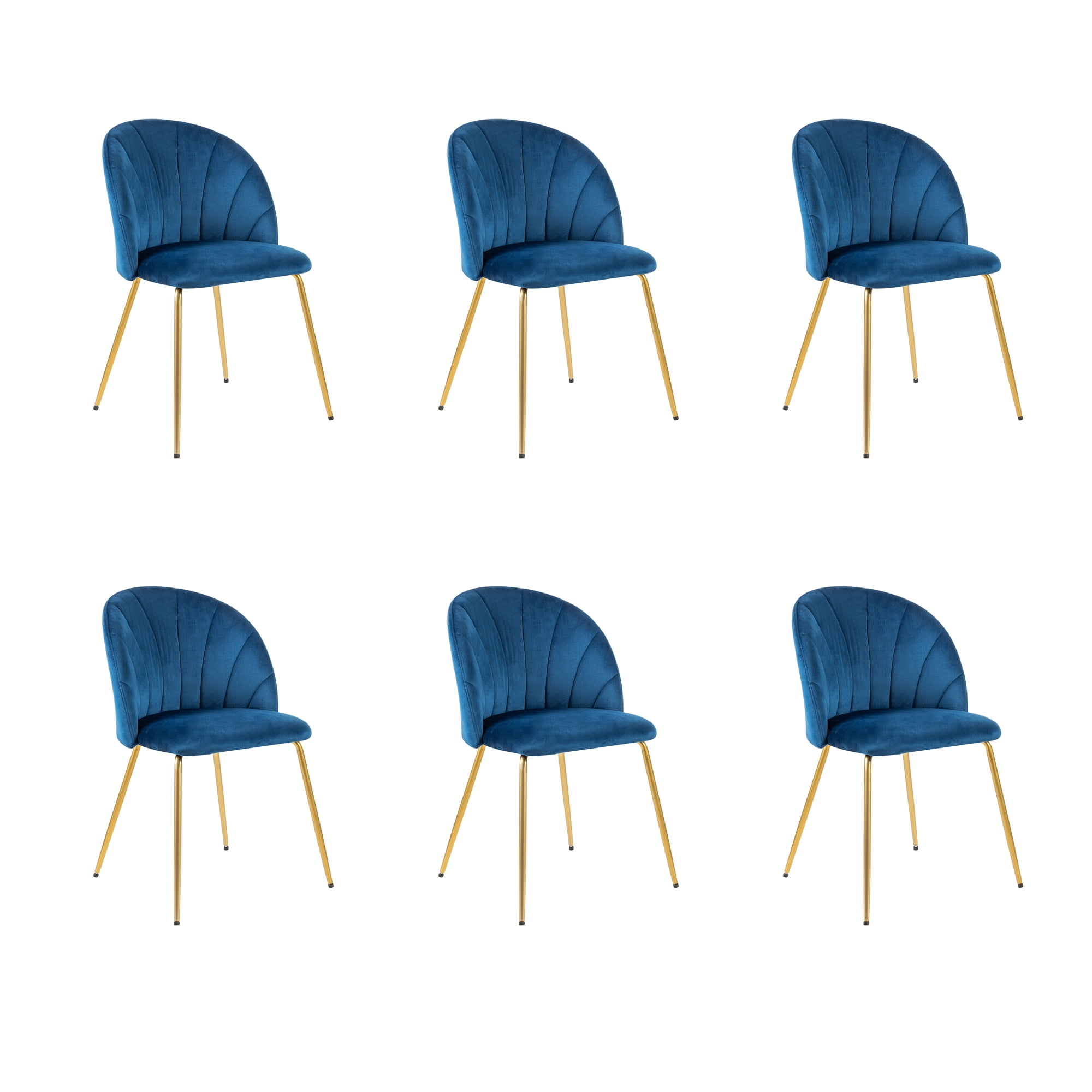 Leejay Velvet Blue Dining Room Chair with Gold Legs,Set of 6