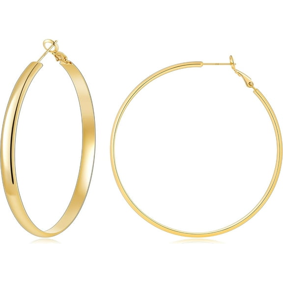Gold Hoop Earrings For Women, 14K Real Gold Plated With 925 Sterling Silver Post, Hypoallergenic Lightweight Thick Gold Hoops Earrings For Women Trendy[Z5333]