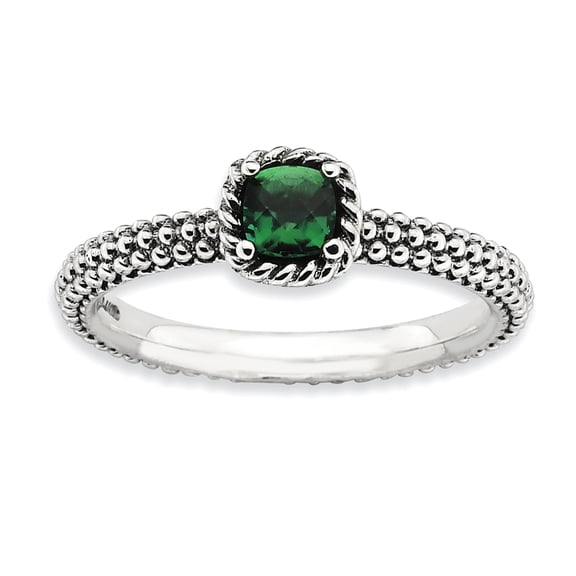 Created Emerald Sterling Silver Polished Ring
