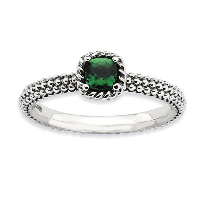 Sterling Silver Stackable Expressions Polished Cr.Emerald Ring Size 5