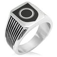 thumbnail image 1 of Stainless Steel Annulet Fidelity Coat of Arms Shield Needle Stripe Pattern Biker Style Polished Ring, 1 of 1