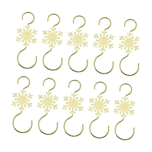 10 ganchos para adornos navideños, soporte multifuncional para calcetines con forma de copo de nieve Oro