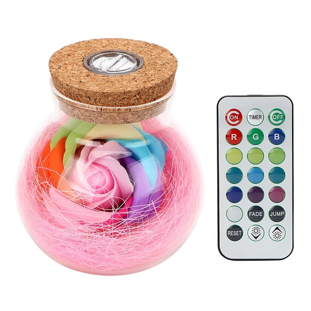 Botella de deseos Control remoto Flor rosa Luz de noche LED Bombilla romántica Lámpara de atenuación RGB Regalo de cumpleaños del día de San Valentín Scienceny JJ17958-03B