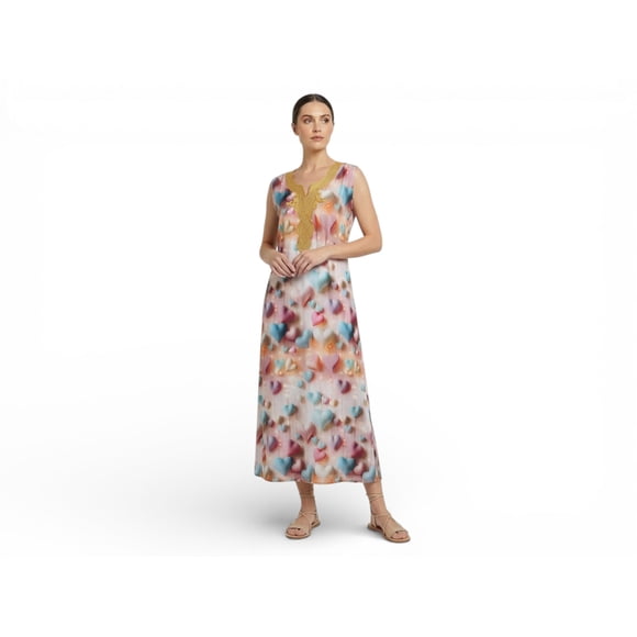 Chemin de Moda Robe d'Été Sans Manches à Col en V à Imprimé Floral Longueur Cheville pour Femme
