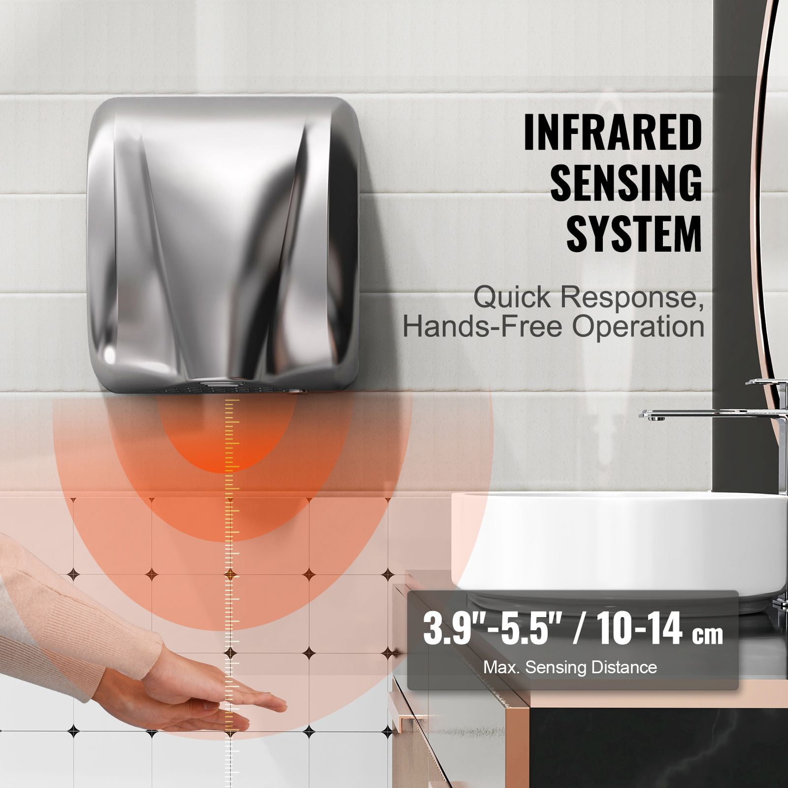 Commercial 1300W high-speed stainless steel automatic dryer, 120V plug-in or hard-wired, suitable for bathrooms