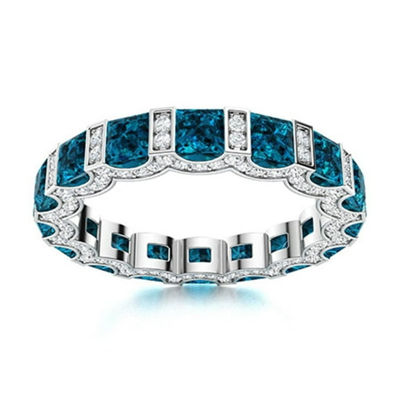 Rich feel Ring! 0.75 Ctw Square Cut London Blue Topaz Women Wedding Band 925 Sterling Silver
