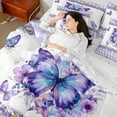 thumbnail image 4 of Castle Fairy Flying Gradient Butterflies Girl Bedding Comforter Set 7-Piece,Geometric Plaid Grid King Bedding Sets,Purple Floral Flowers Ultra Soft Bed Sheets,Breathable Home Decor,Reversible, 4 of 7
