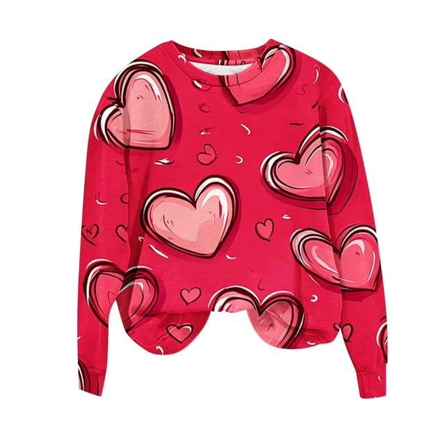 FMFYFH Chandails à Enfiler de la Saint-Valentin pour Femmes Grande Taille à Manches Longues Col Rond Chandails Décontractés T-Shirts Graphiques T-Shirts Basiques