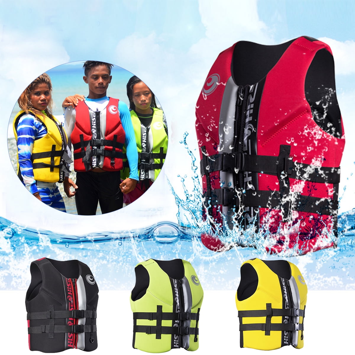 Adult Kids Life Jacket Neoprene Vest Buoyant Cotton PFD Swimming