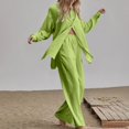 thumbnail image 2 of Gkeoshab Womens Sweaters Women's 2 Piece Outfits Button Down Long Sleeve Shirt and Wide Leg Pants Set Green L, 2 of 5