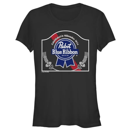 Junior s Pabst Vintage Sign Logo Graphic Tee Black Medium