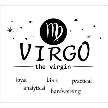 Virgo the Virgin with Zodiac Symbol Artwork for Living Room Vinyl Wall Decal - Horoscope and Birth Sign with Their Respective Personality Traits Like Loyal Analytical Kind Practical Hardworking Art De