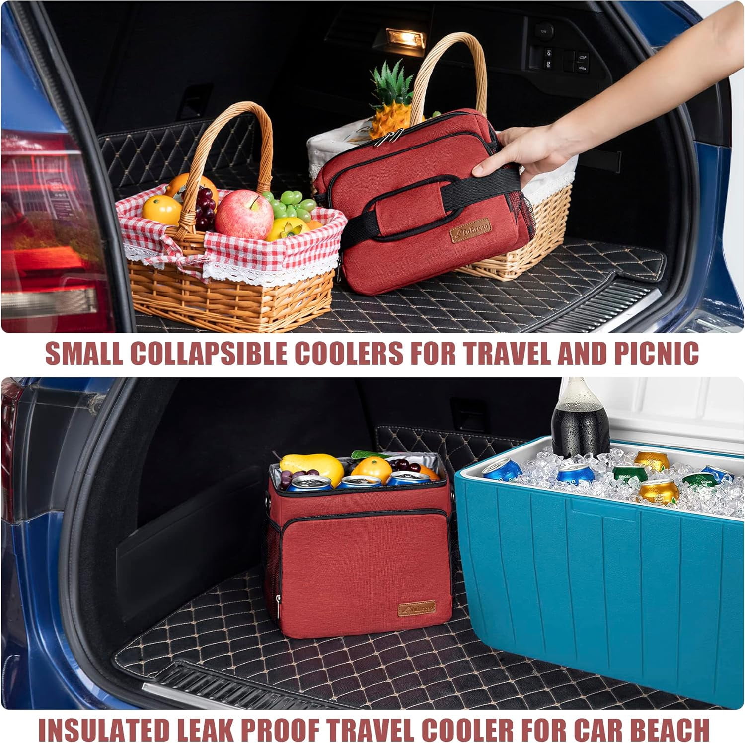 HotAdsFW Insulated Cooler Bag 6/24 Can Collapsible Leakproof Soft Sided Cooler for Car, Portable Foldable Small Ice Chest for Beach Camping Picnic Travel, 5/15qt Lunch Box for Men Work