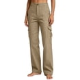 thumbnail image 2 of Women's Mid-Rise Loose Fit Cargo Boot Pants with Side Pockets Utility Pants for Casual Hiking Outdoor Activities Beige XL(XL), 2 of 6