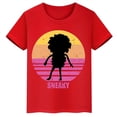 thumbnail image 5 of Camiseta de algodón roja de manga corta de verano para niños y niñas con estampado de cabeza grande de Sasquatch furtivo, 5 of 5