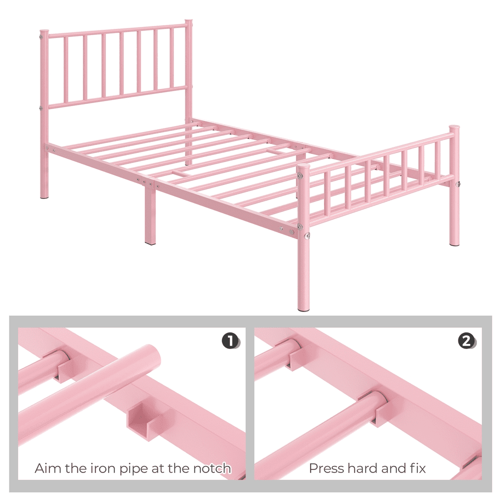 Renwick Justin Metal Platform Bed with Spindle Headboard and Footboard, Twin, Pink, Adult