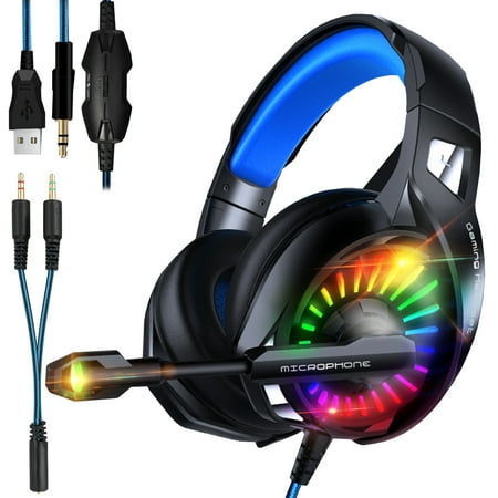 TSV Gaming Headset for PC, PS4, Xbox One - 7.1 Surround Sound Headphones with Noise Canceling Microphone, RGB Backlit, Soft Earmuffs, 3.5mm Over-Ear Headphones Wired for PC, Laptop, Desktop, Mobile