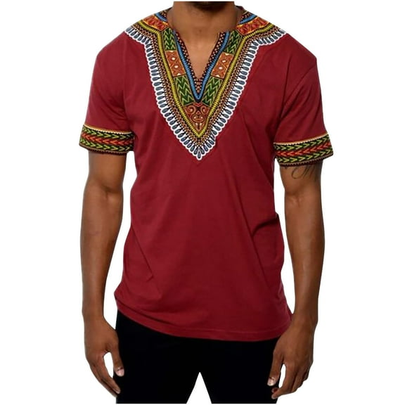 Awdenio Mens T-shirt Fashion Casual Ethnic Style Printed Short-sleeved V-neck Bottom Shirt Top/shirt Blouses Machine Washable, Perfect for Summer Casual Wear