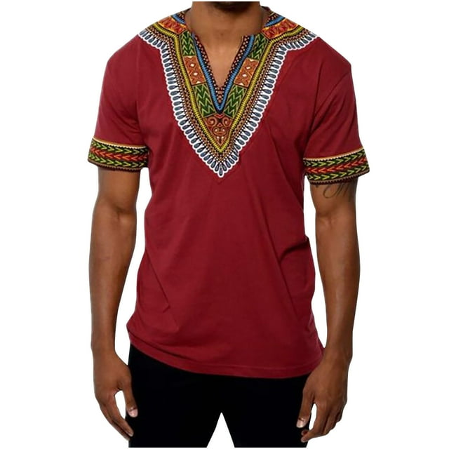Birdeem T-Shirt à Manches Courtes Col en V Imprimé Style Ethnique Décontracté pour Hommes