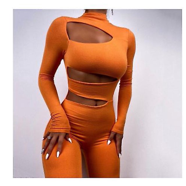 Ahueca hacia fuera el mono negro Mujer Sexy Trajes de club de una pieza para mujer Cuello alto Manga larga Bodycon Mono ZefeiWu 8390615406963