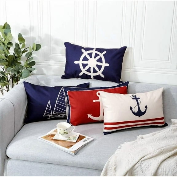 Jotom Nautical Anchors Throw Pillow Covers Cushion Cover 12X20 Inches Set Of 4