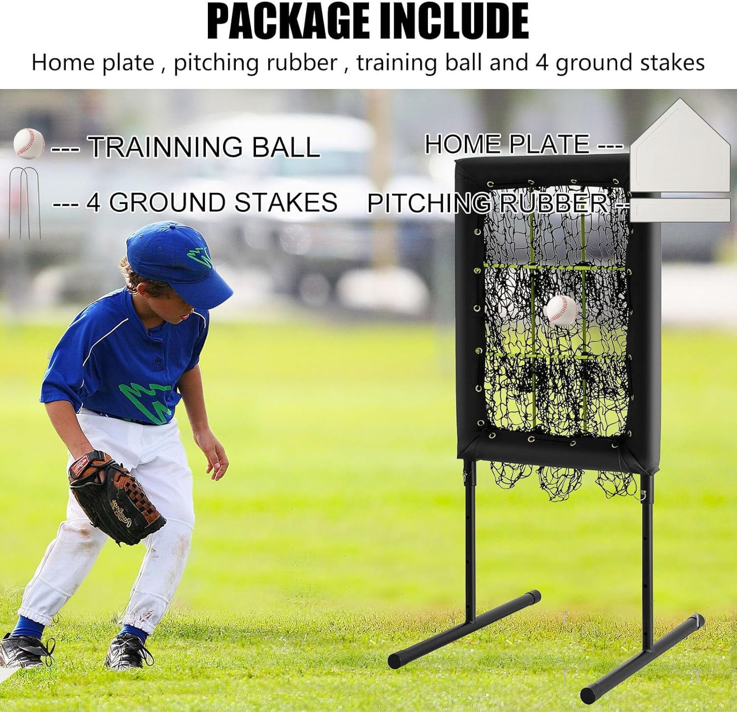 SHZOND 9 Hole Pitching Net Baseball Pitching Target with Strike Zone Pockets, 20 x 30 Inch Adjustable Height Softball Training Aid Equipment for Hitting and Pitching Practice with 4 Ground Stakes