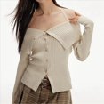 thumbnail image 1 of Suéter de Punto Acanalado Asimétrico para Mujer, Informal, Liso, Ajustado, de Larga. Albaricoque Talla Única, 1 of 9