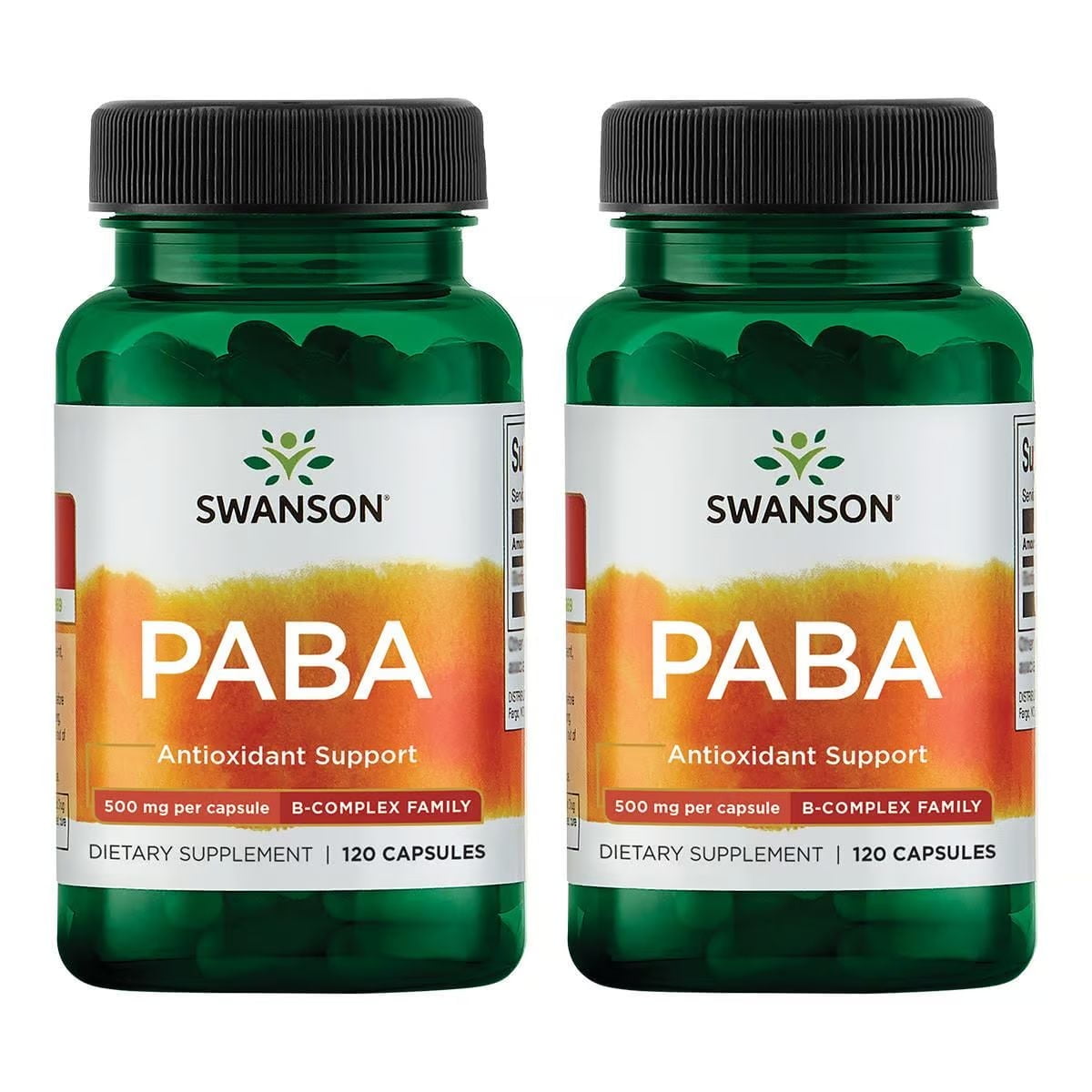 Swanson PABA - Powerful B Complex Supporting Red Blood Cell Formation - Folic Acid Component Aiding Supply Oxygen to Cells and Skin Health Support - (120 Capsules, 500mg Each) (2 Pack)