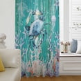 thumbnail image 5 of Coastal Crab Sheer Curtains 54" Long, Watercolor Ocean Animal Coral Jellyfish Wood Green Light Filering Curtains, Breathable Simi Curtain Privacy Drapes for Kitchen Bathroom Small Window Treatment, 5 of 8