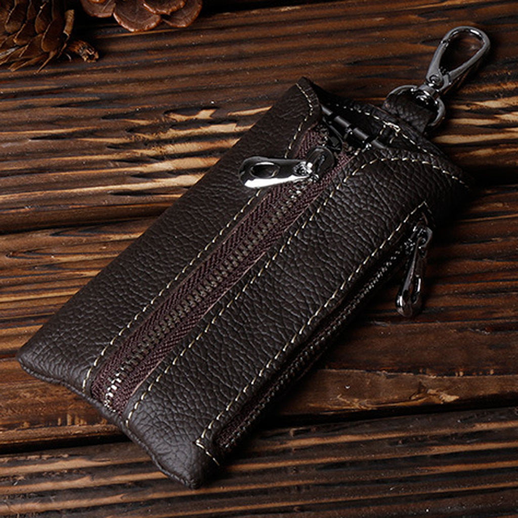 Unisex Retro Zipper Tri-Fold Leather Key Holder Wallet Coin Purse Card Holder - 0 ...