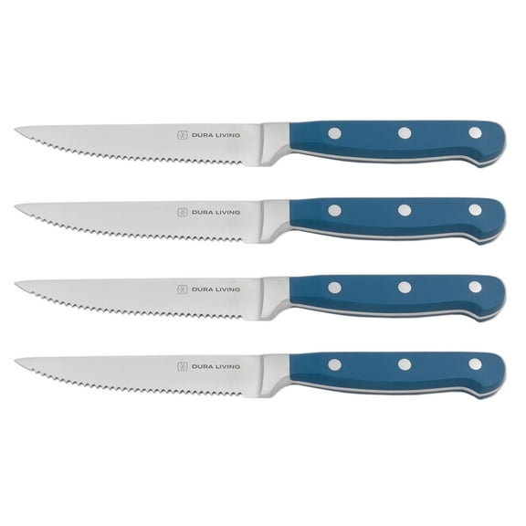 Dura Living 4 Piece Forged High Carbon Stainless Steel Steak Knife Set, Royal Blue