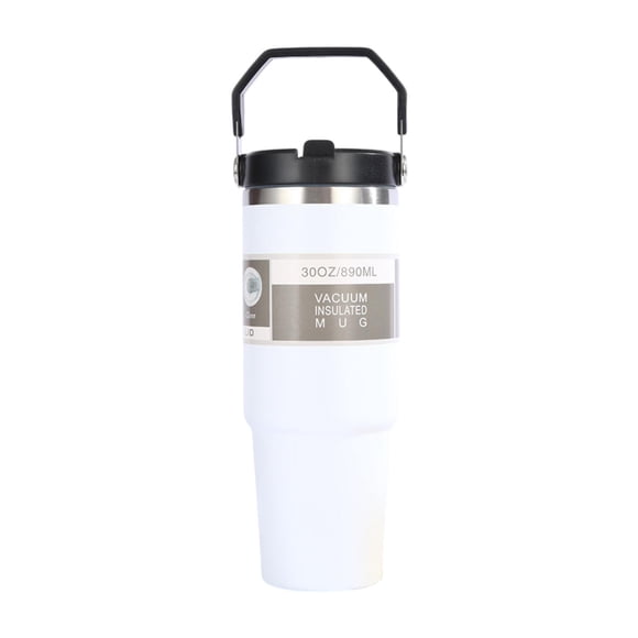 Lipstore 30oz Travel Tumbler Cup with Handle Leakproof for Women Men Vacuum Insulated White
