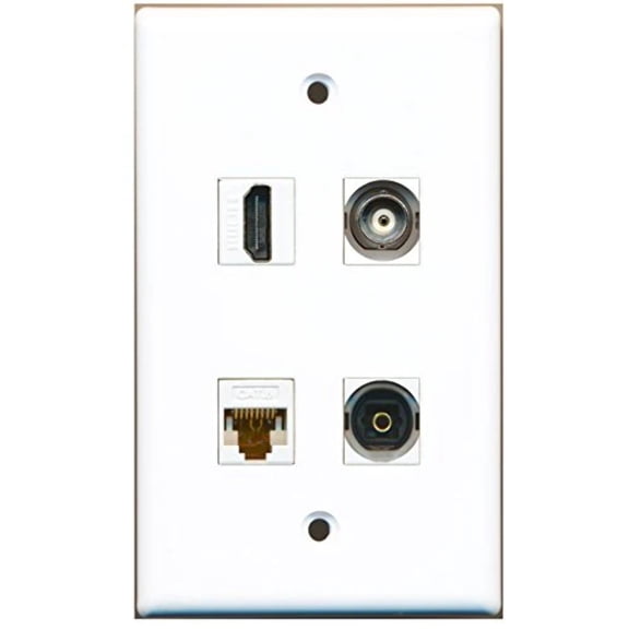 RiteAV - 1 Port HDMI 1 Port Toslink 1 Port BNC 1 Port Cat6 Ethernet White Wall Plate