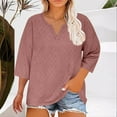 thumbnail image 2 of Oversized Summer Tunic for Women V Neck 3/4 Sleeves Shirts Loose Fitting Ribbed Knitted Tops Plus Size T Shirts V Neck Tunic Plus Size, 2 of 5