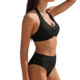 thumbnail image 7 of Gamivast High Waisted Bikini Sets for Women 2 Piece Swimsuit Halter Neck Twist Front Push up Top Solid Bottoms Summer Beach Pool Bathing Suit, 7 of 7