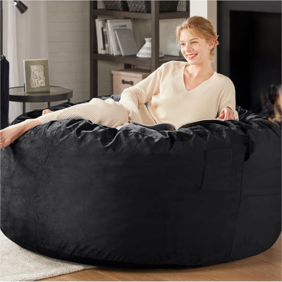 Codi Bean Bag Chair with Filler Included, 4 FT - Comfy Large Beanbag Chairs for Adults, Memory Foam Added - Machine Washable and Soft Mink Bonded Cover - Black, 4ft