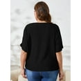 thumbnail image 7 of SHOWMALL Women's Plus Shirts Batwing Half Sleeve Drop Shoulder Shirt Textured Fashion Blouse 1X Black, 7 of 7