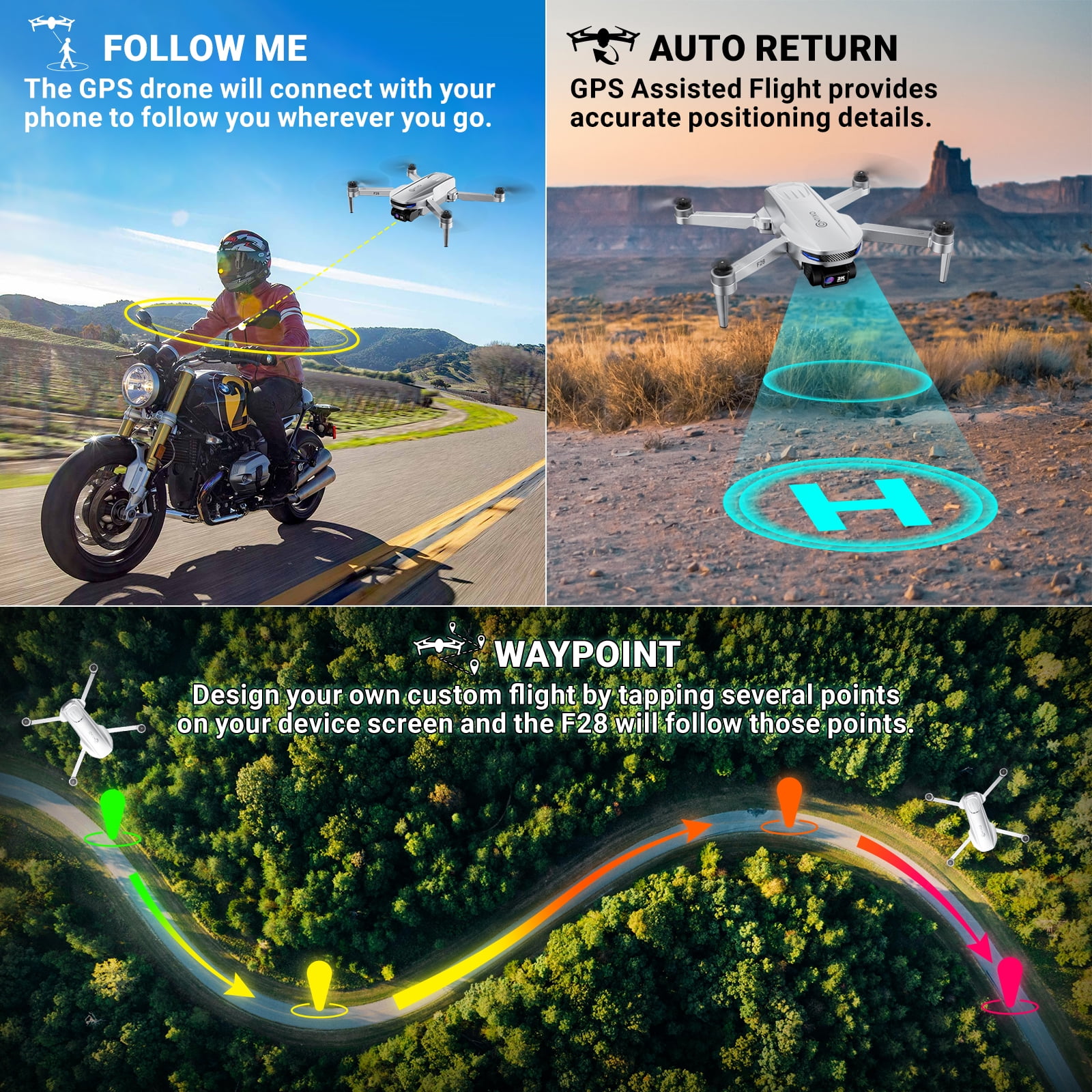 Contixo F28 GPS Drones for Adults with Camera, Foldable RC Drone with 2K Full HD Camera and 26-Min Flight, Gray