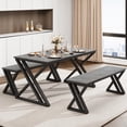 thumbnail image 1 of Juego de Mesa de Comedor y Banco para 4, Juego de Mesa de Cocina con 2 Bancos, Juego de Mesa de Comedor Rectangular con Estructura de Metal Resistente, Ahorrando Espacio para la Cocina, 1 of 17