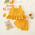 thumbnail image 3 of Inadays Baby Girl Clothes Summer Cotton Outfits Ruffle Hem Sleeveless Shirt Kid Flower Tops Vest Short Set 2pcs Outfits for Girl Infant Toddler Baby, Yellow, 12-18M, 3 of 11