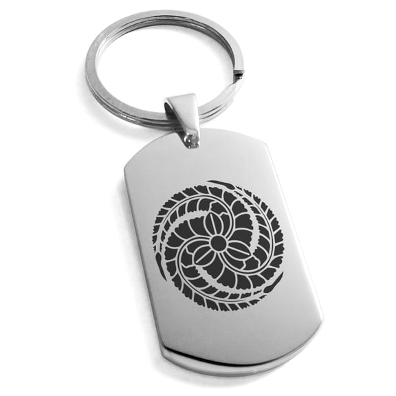 Stainless Steel Odera Samurai Crest Engraved Dog Tag Keychain Keyring