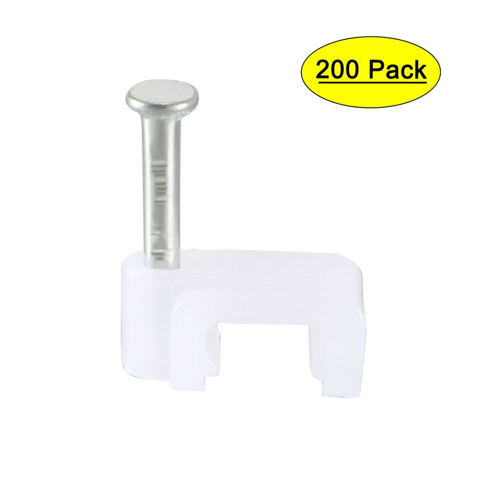 200pcs Flat Cable Clip Nail Coaxial Tacks Wire Clips 7mm White