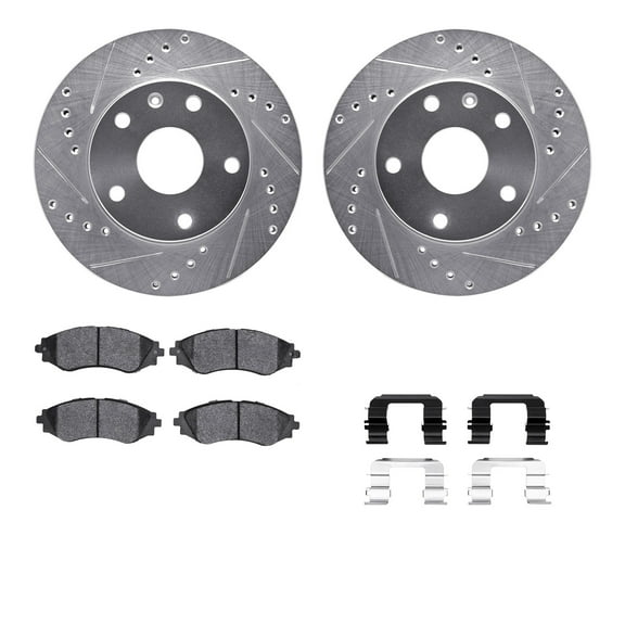 Dynamic Friction Company Front Brake Rotors-Drilled and Slotted-Silver with 5000 Advanced Brake Pads includes Hardware 7512-18003