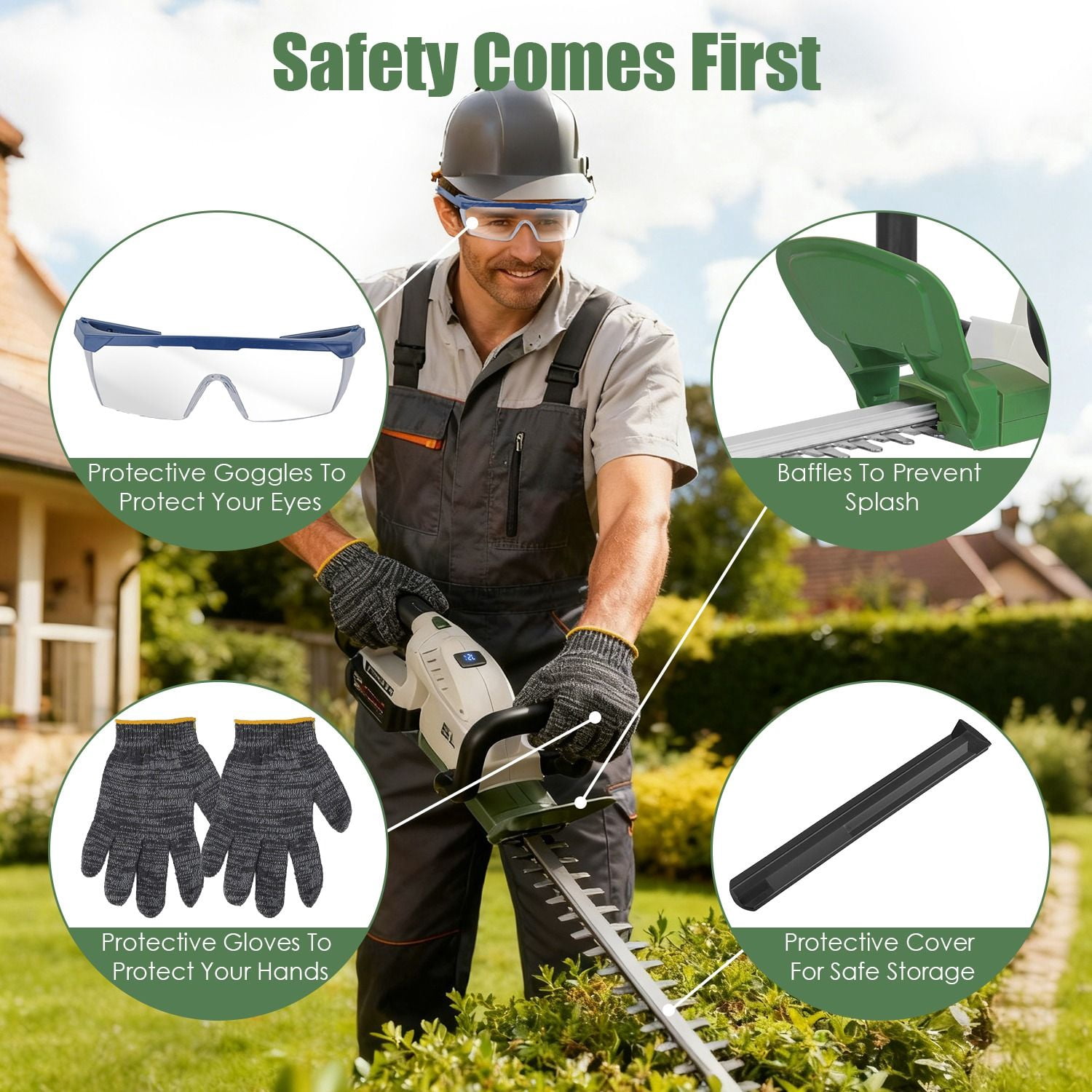 21V 20'' Cordless Hedge Trimmer with Dual-Action Blades, 0.6" Cutting Capacity, ±90° Adjustable Handle & Safety Lock, Electric Bush Shrub Trimmer for Garden Yard  RLB