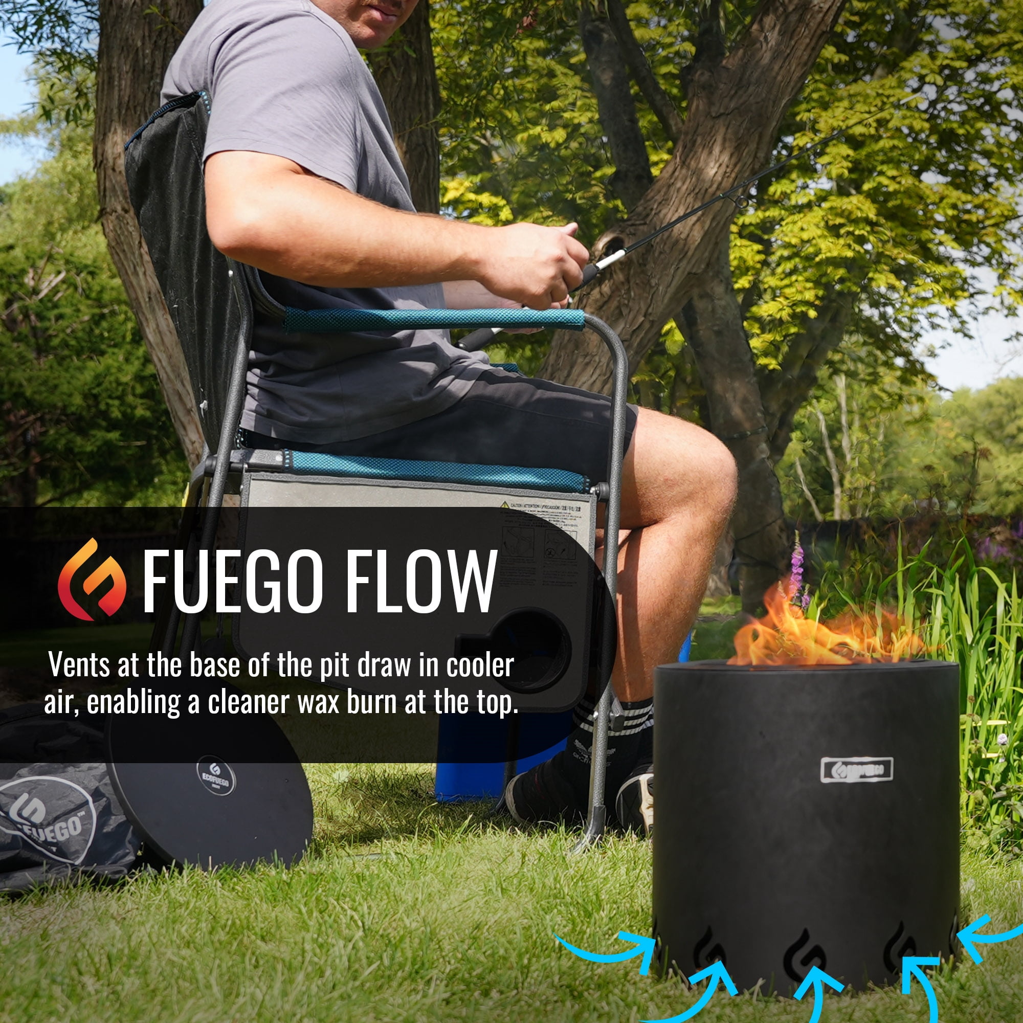 El Campo Portable Wax-Burning Fire Pit – Clean-Burning, No-Wood Fuel with 8-Hour Wax Refill – Compact and Durable – Matte Black