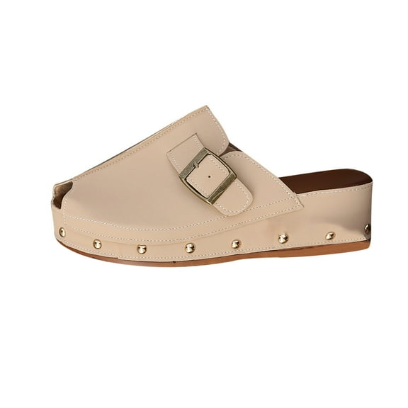 Xfvqtps Flatform Sandals Women Wedge Peep Toe Buckle Decoration Put Together Leather Slide Sandals Beige