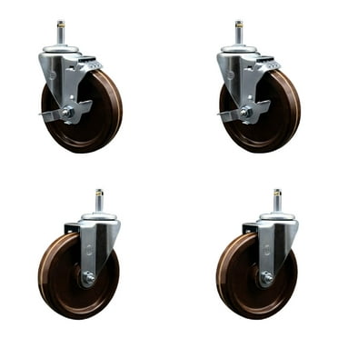 5 High Temp Phenolic Wheel Swivel 7/16 Inch Grip Ring Stem Caster Set 2 Brakes
