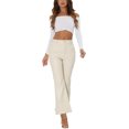 thumbnail image 2 of INSPIRE CHIC Faux Leather Casual Pant for Women's High Waist Bell Bottom Flared Long PU Trouser L White, 2 of 6
